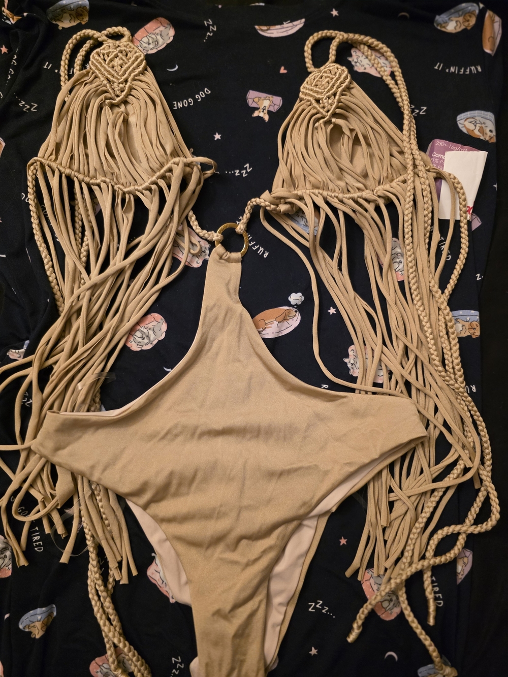 Fringe Macramé One-Piece Swimsuit in Beige